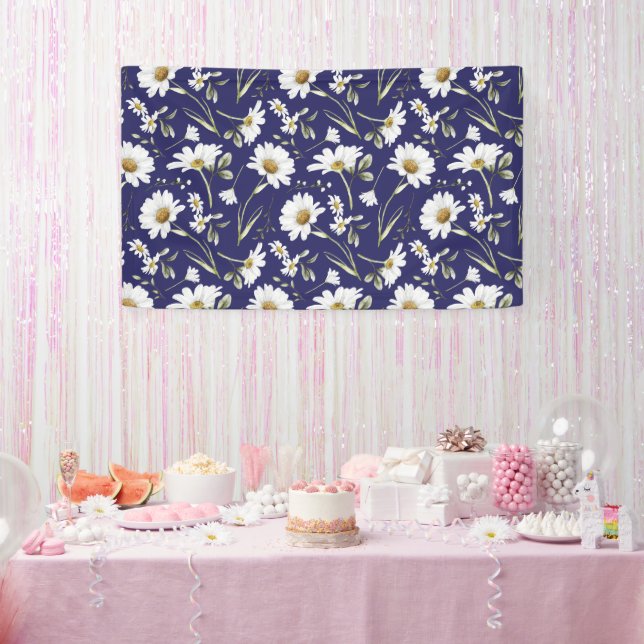 Lona Flores de color de agua blanco (Fiesta)