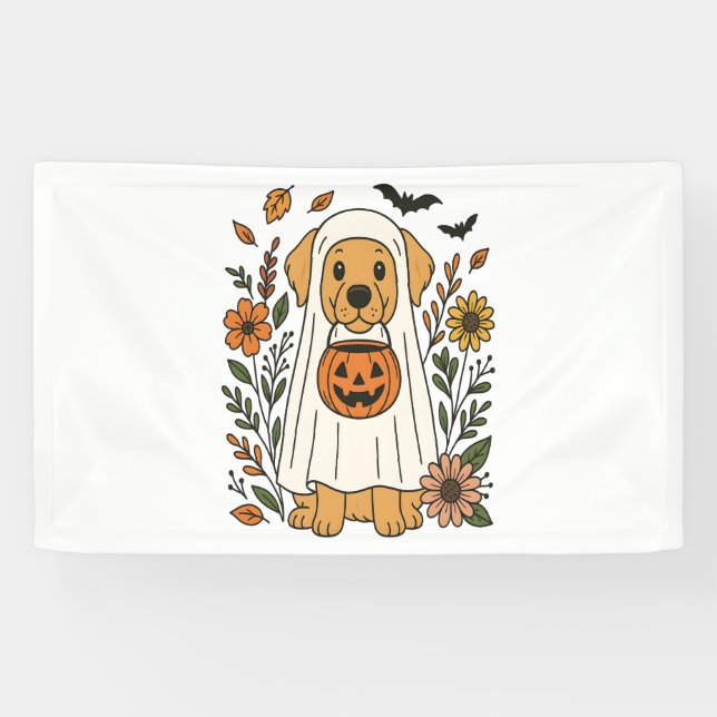 Lona Flores de Halloween Golden Retriever (Horizontal)