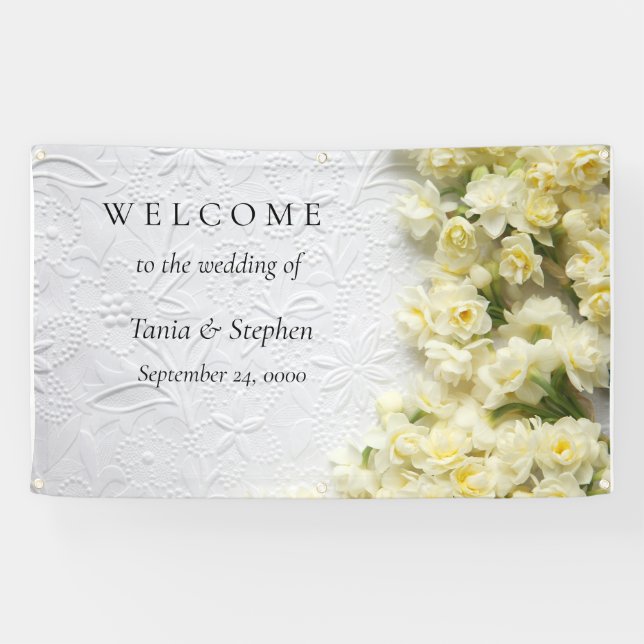 Lona Flores de narciso pálido sobre la textura (Horizontal)