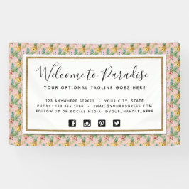 Lona Flores de piña e hibisco acuarela tropical