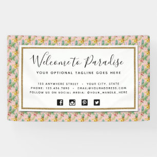 Lona Flores de piña e hibisco acuarela tropical