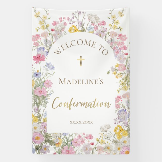 Lona flores de pradera Confirmación bienvenida (Vertical)