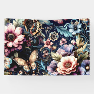 Lona Flores de primavera y mariposas antiguas