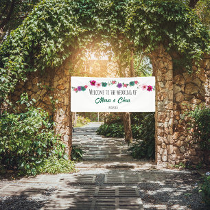 Lona flores de romance de jardín boda blanco Banner