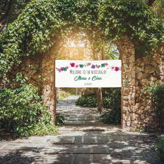 Lona flores de romance de jardín boda blanco Banner
