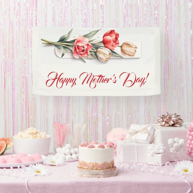 Lona Flores del día de la madre tulipanes acuarela (Fiesta)
