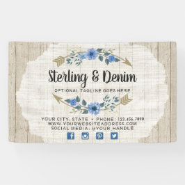 Lona Flores florales de madera rústica y color de agua 