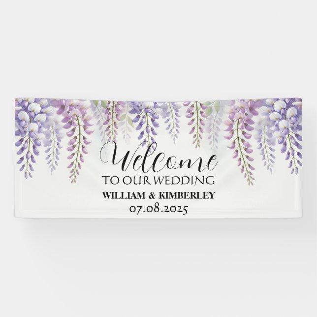 Lona Flores Moradas de Wisteria Boda Elegante (Horizontal)