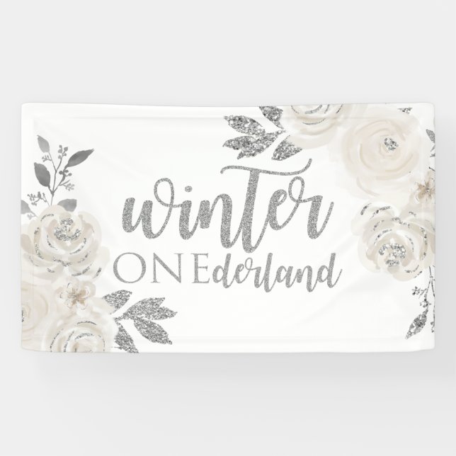 Lona Flores plateadas de Winter Onederland (Horizontal)