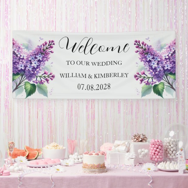 Lona Flores púrpuras florales de Lilac Boda elegante rú (Fiesta)