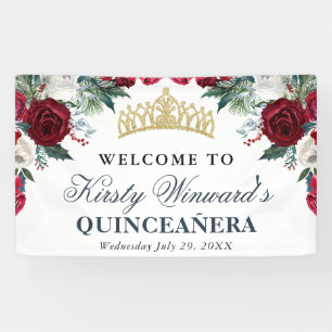 Lona Flores Rojas y Blancas de Invierno Quinceañera