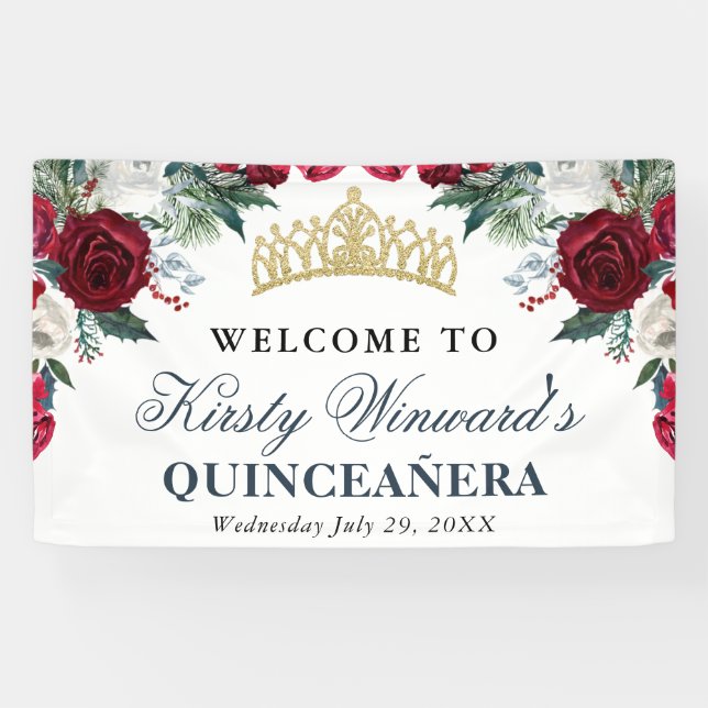 Lona Flores Rojas y Blancas de Invierno Quinceañera (Horizontal)