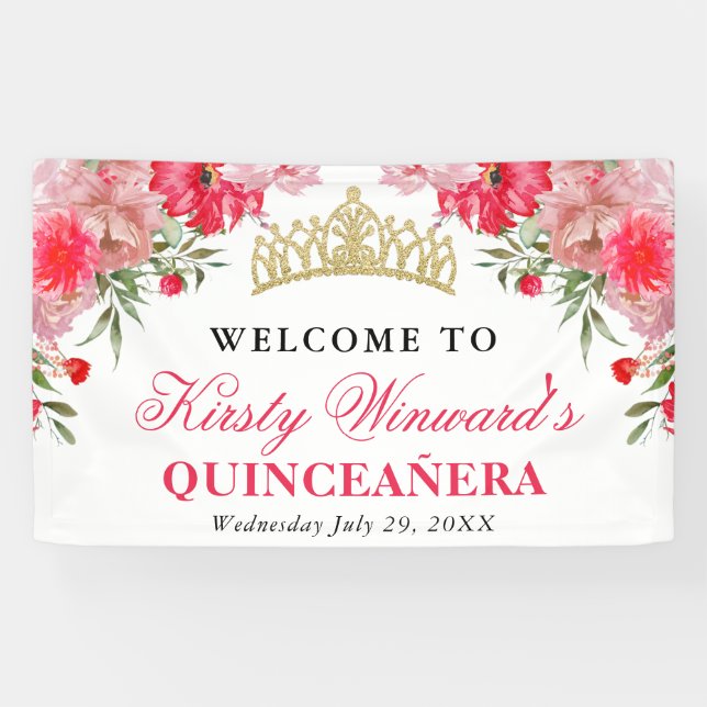 Lona Flores Rosadas y Rubor Quinceañera (Horizontal)
