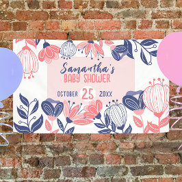 Lona Flores rosas azules cúrcules Baby Shower botánico