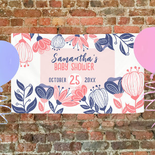 Lona Flores rosas azules cúrcules Baby Shower botánico