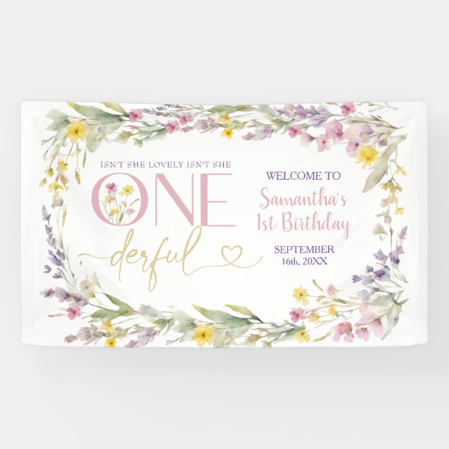 Lona Flores silvestres no es maravillosa 1er cumpleaños (Horizontal)