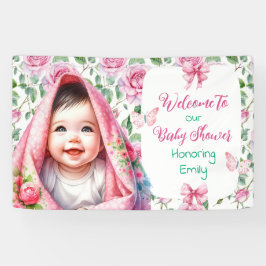 Lona Flores y mariposas Bienvenidos a Baby Shower rosa