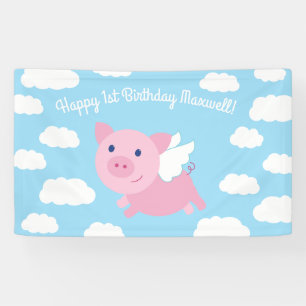 Lona Flying Pig Cute Primer Fiesta de cumpleaños Decora