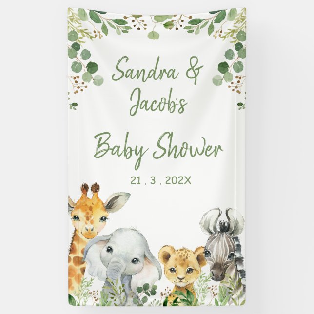 Lona Foliage verde Eucalyptus Safari Baby Shower (Vertical)