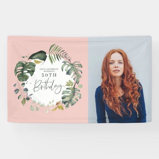 Lona Follaje acuático 30.ª fiesta de cumpleaños de foto (Horizontal)