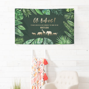 Lona Follaje tropical + animales dorados duchas gemelas