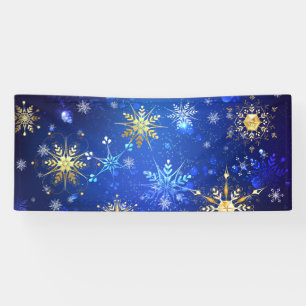 Lona Fondo azul XMAS con copos de nieve dorados