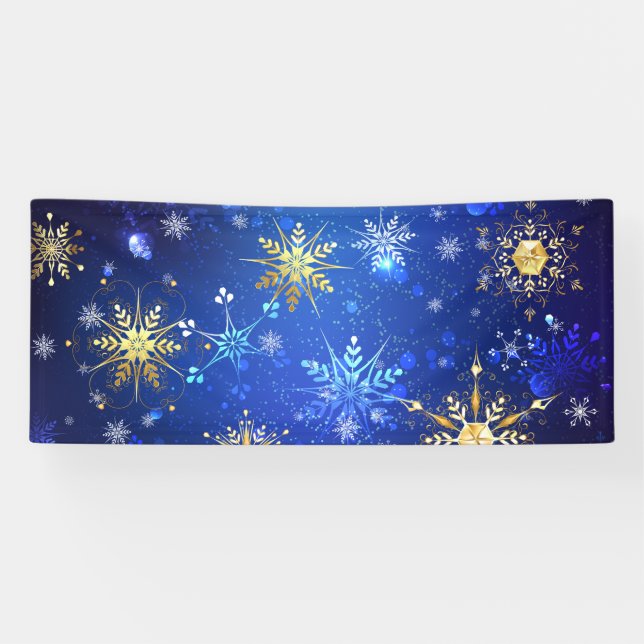 Lona Fondo azul XMAS con copos de nieve dorados (Horizontal)