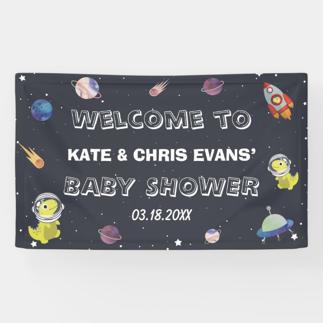Lona Fondo Baby Shower Dinosaur Star Planet Galaxy (Horizontal)