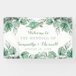 Lona Fondo Boda de acuarela tropical de tortuga marina