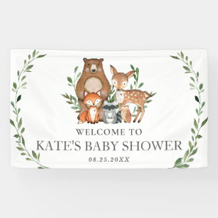 Lona Fondo de Baby Shower de Greenery Woodland Animals