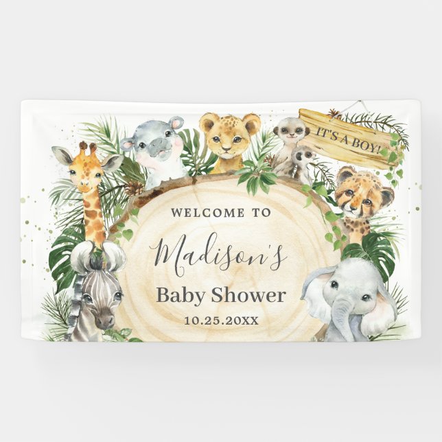 Lona Fondo de Baby Shower de verde para animales de la  (Horizontal)