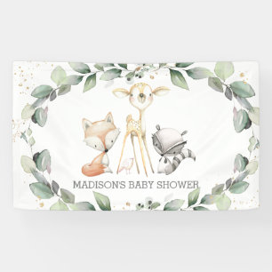 Lona Fondo de Baby Shower de Woodland Animals Greenery
