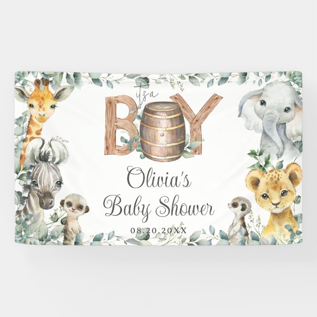 Lona Fondo de Baby Shower Greenery Jungle Animals