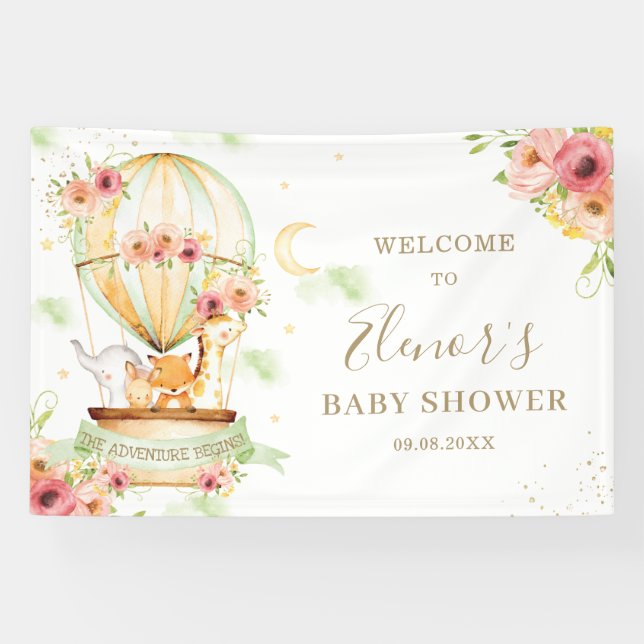 Lona Fondo de Baby Shower para animales de globo aerost (Horizontal)