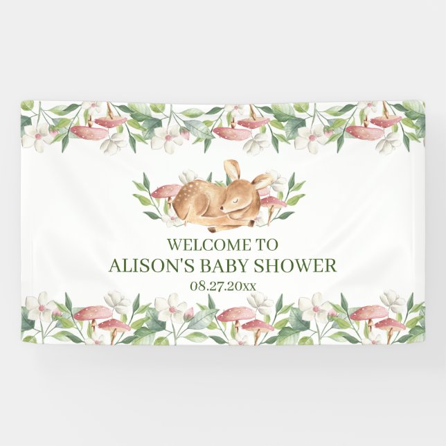 Lona Fondo de Baby Shower Woodland Deer Floral Greenera (Horizontal)