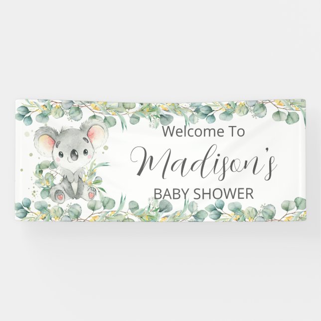 Lona Fondo de bienvenida de koala lindo eucalipto verde (Horizontal)
