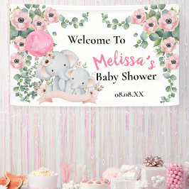 Lona Fondo de bienvenida para elefantes con globos rosa