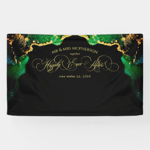 Lona Fondo de boda con escritura elegante en verde negr