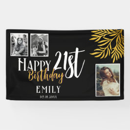Lona Fondo de Cumpleaños 21 Feliz Cumpleaños con Follaj