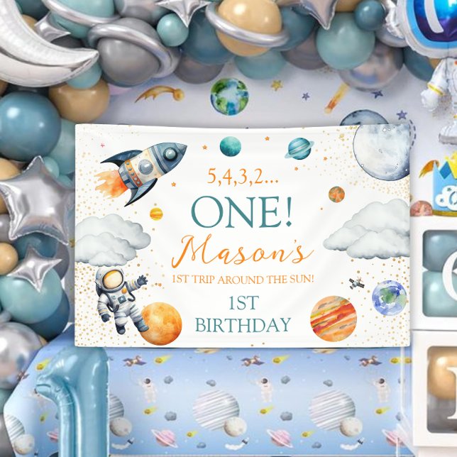 Lona Fondo de cumpleaños número 1 en el espacio Primer  (Subido por el creador)