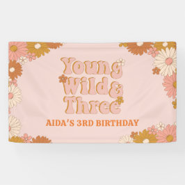 Lona Fondo de cumpleaños número 3 Boho Floral Retro