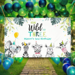 Lona Fondo de cumpleaños número tres de Party Animals S