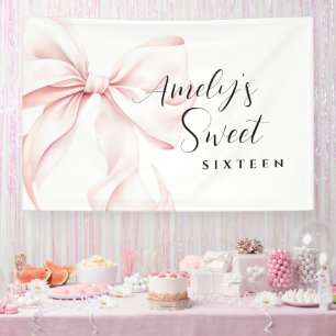 Lona Fondo de Cumpleaños Sweet Sixteen con Lazo Rosa