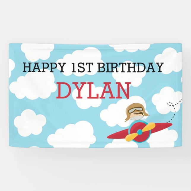 Lona Fondo del avión / Banner (azul y rojo con piloto) (Horizontal)