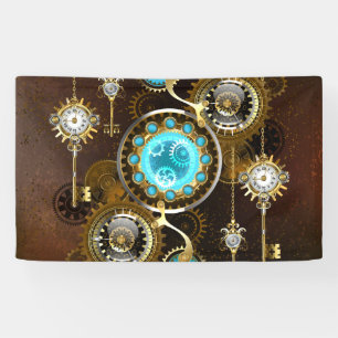 Lona Fondo oxidado steampunk con lentes turquesas