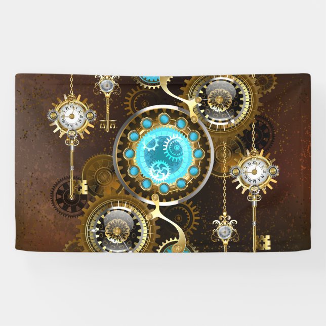Lona Fondo oxidado steampunk con lentes turquesas (Horizontal)