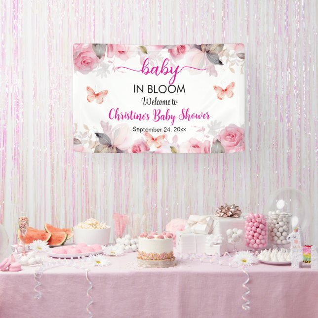 Lona Fondo para Baby Shower de rosas sonrosadas Baby in (Fiesta)