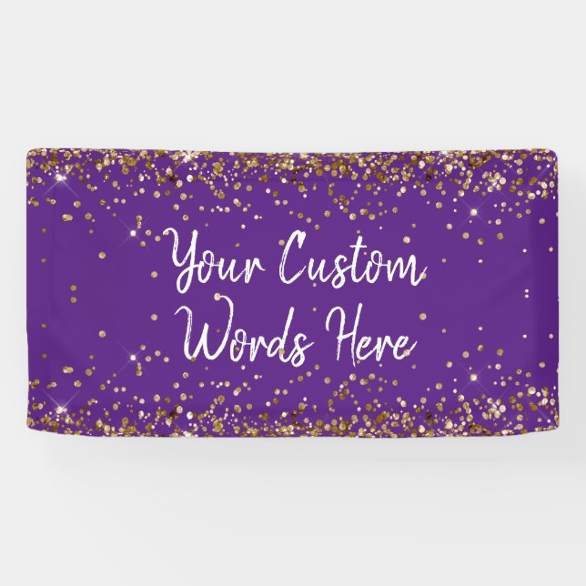 Lona Fondo personalizado de cumpleaños con tela morada  (Horizontal)