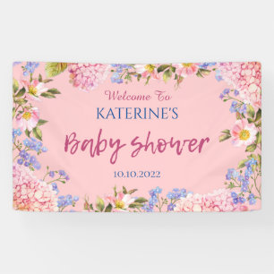 Lona Fondo Rosa Borde Floral Bienvenida Baby Shower