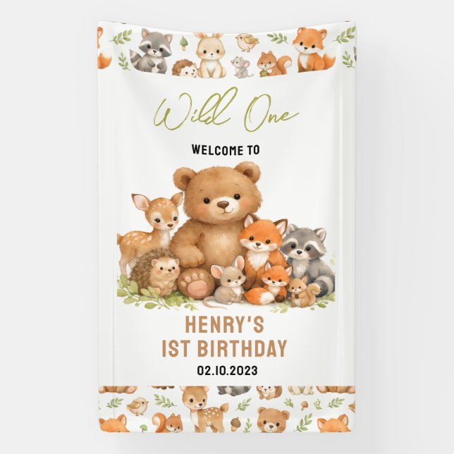 Lona Forest Woodland Animals Wild One 1st Birthday (Vertical)